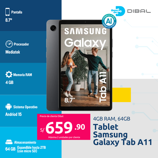 Tablet Samsung Galaxy Tab A11 8.7" 4GB + 64GB Gris