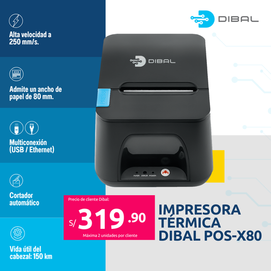 Impresora Térmica 80mm DIBAL POS X80 – Usb + Ethernet