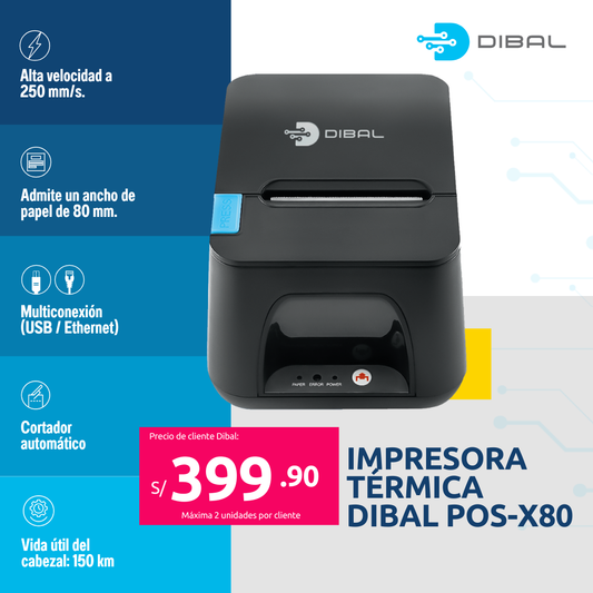 Impresora Térmica 80mm DIBAL POS X80 – Usb + Ethernet
