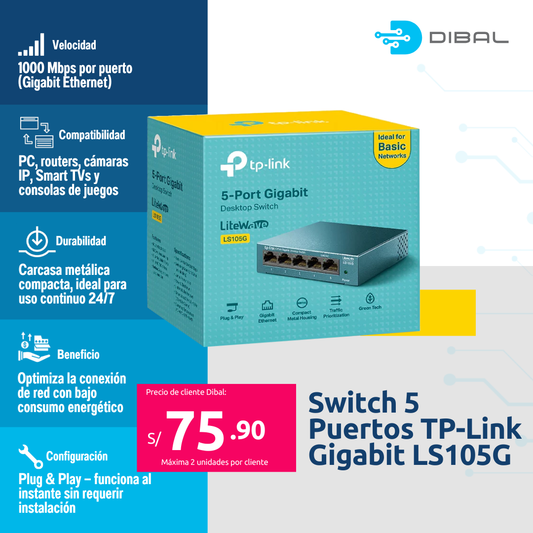 Switch 5 Puertos TP link Gigabit Ls105G Metal