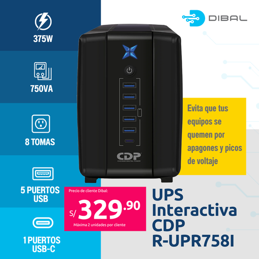 UPS 750VA(375W) CDP R-UPR758I 5-USB interactiva