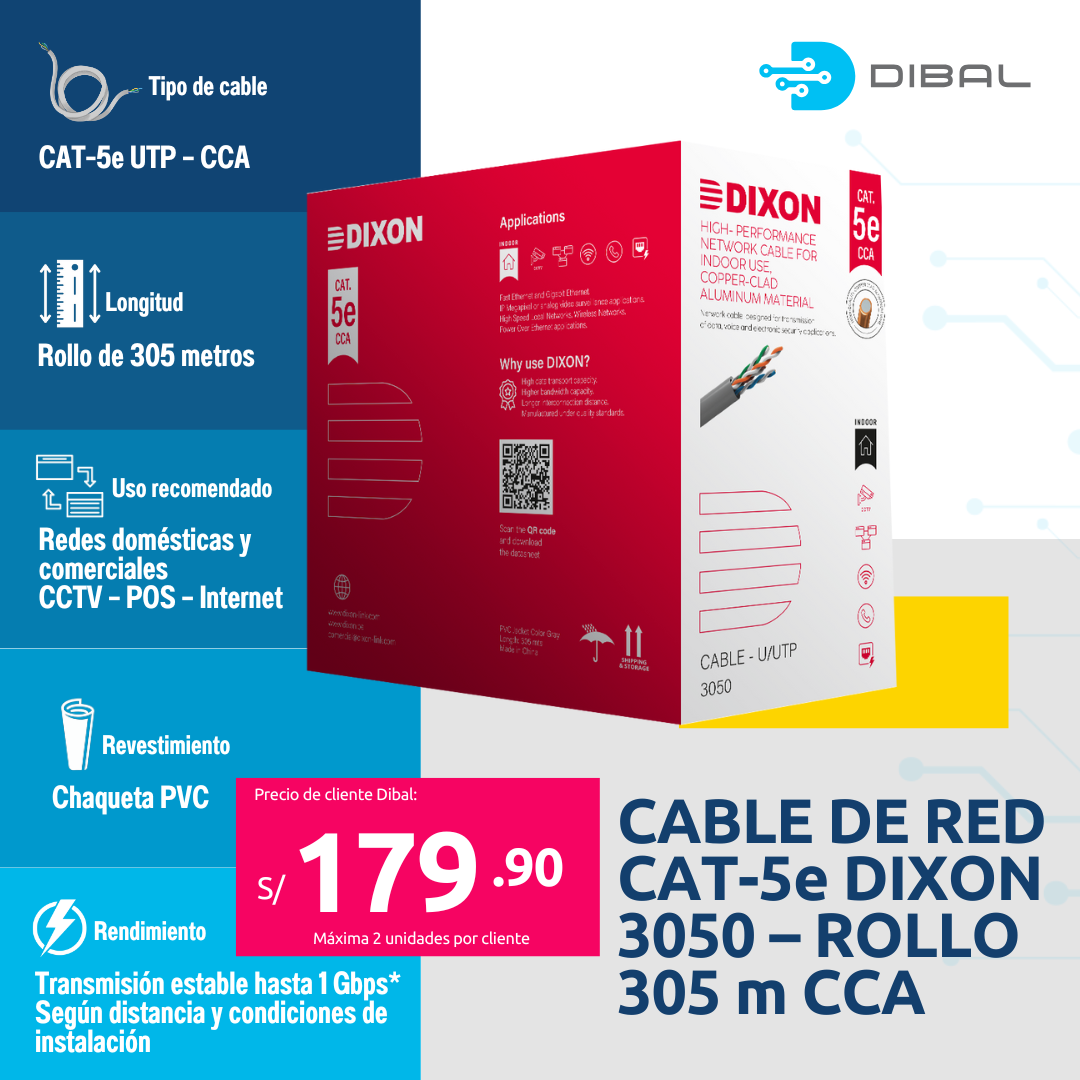 CABLE DE RED CAT-5e DIXON 3050 – ROLLO 305 m CCA