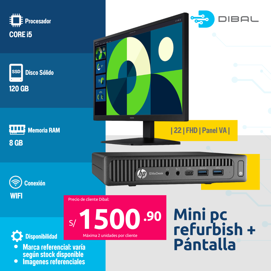 Mini pc refurbish + pántalla 22 pulgadas nueva