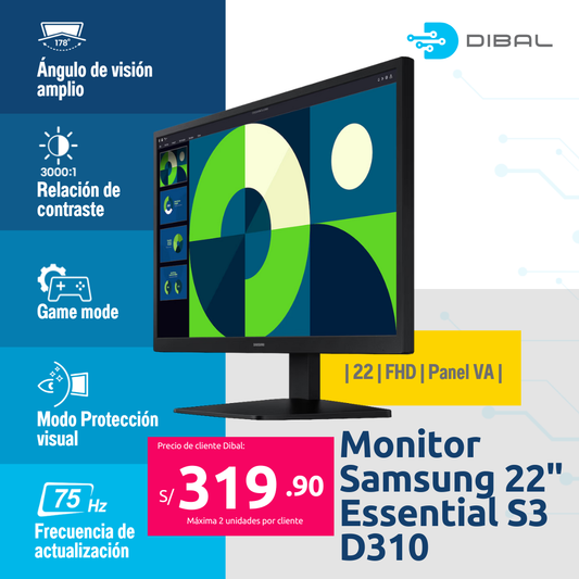 Monitor Samsung 22" Essential S3 D310